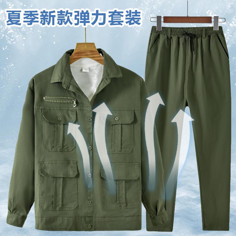 Set di tute da saldatura elettrica da uomo, abbigliamento da lavoro in puro cotone, abbigliamento da lavoro anti-scottatura e resistente all'usura per esterni