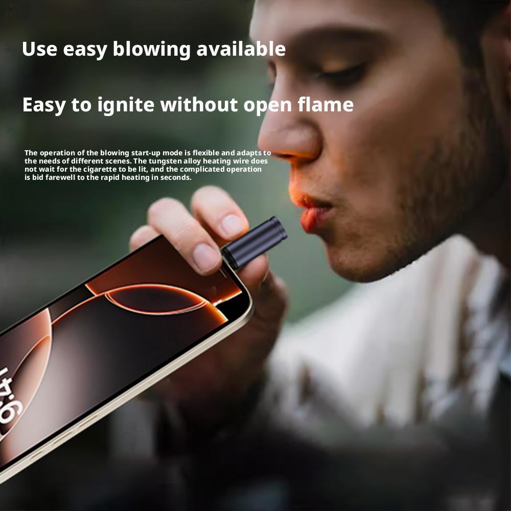 Type C Mini Lighter Blow-to-Ignite Auto Shut-Off for Air Travel Outdoor No Battery No Flame USB C Cigarette Lighter Adapter