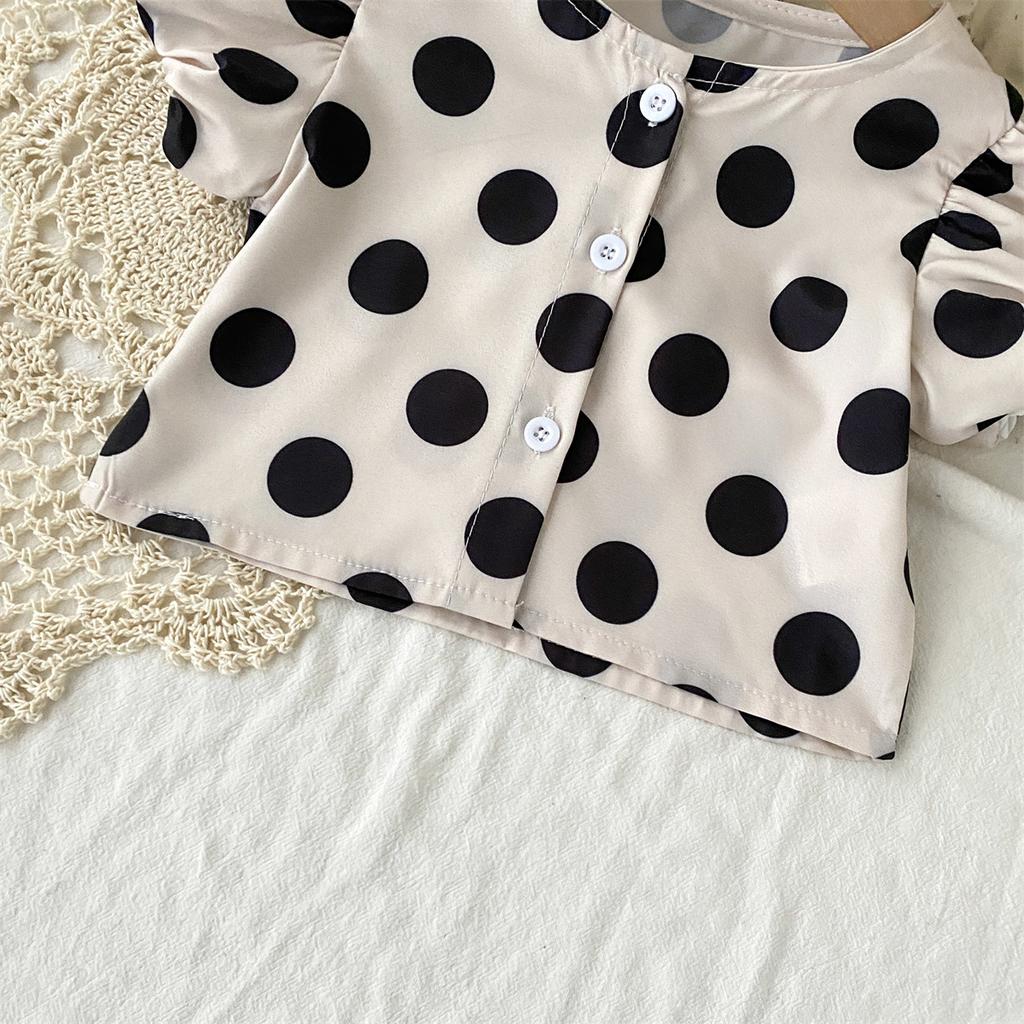 Girls' Polka Dot Outfit Summer New Korean Style Short Sleeve Top Wide Leg Pants Two-Piece Set