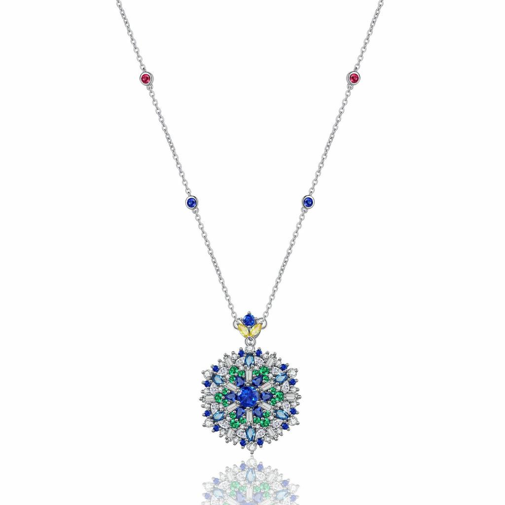 S925 Sterling Silver Sapphire Necklace: Women’s Luxury Full Diamond Pendant with Colored Stones