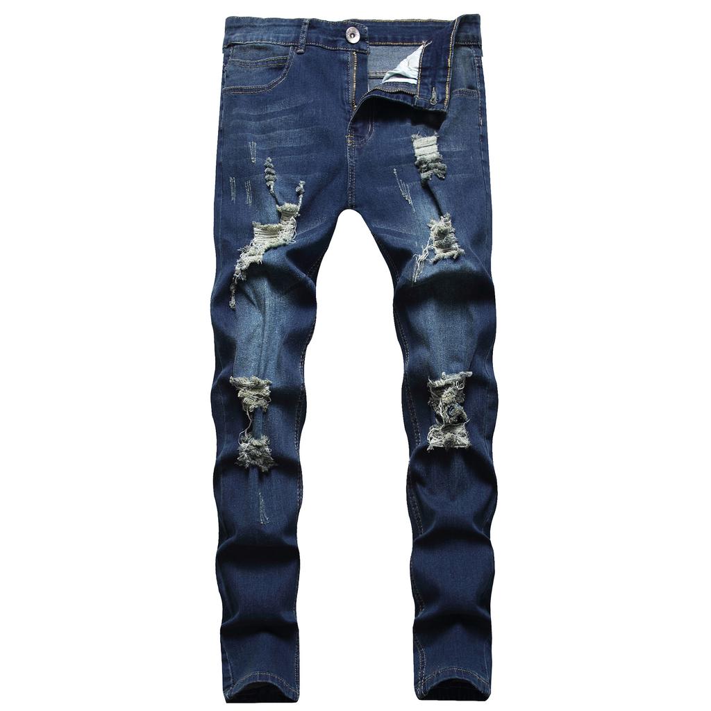 2024 Europeiska Och Amerikanska Mäns Distressed Vita Slim Fit Jeans, Trendiga Och Lediga Smala Byxor För Män