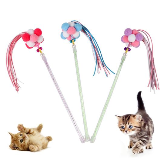 Haustier Katzen Kätzchen Pompom Plüschball Glocke Quaste Teaser Zauberstab Stock Spiel Biss Spielzeug