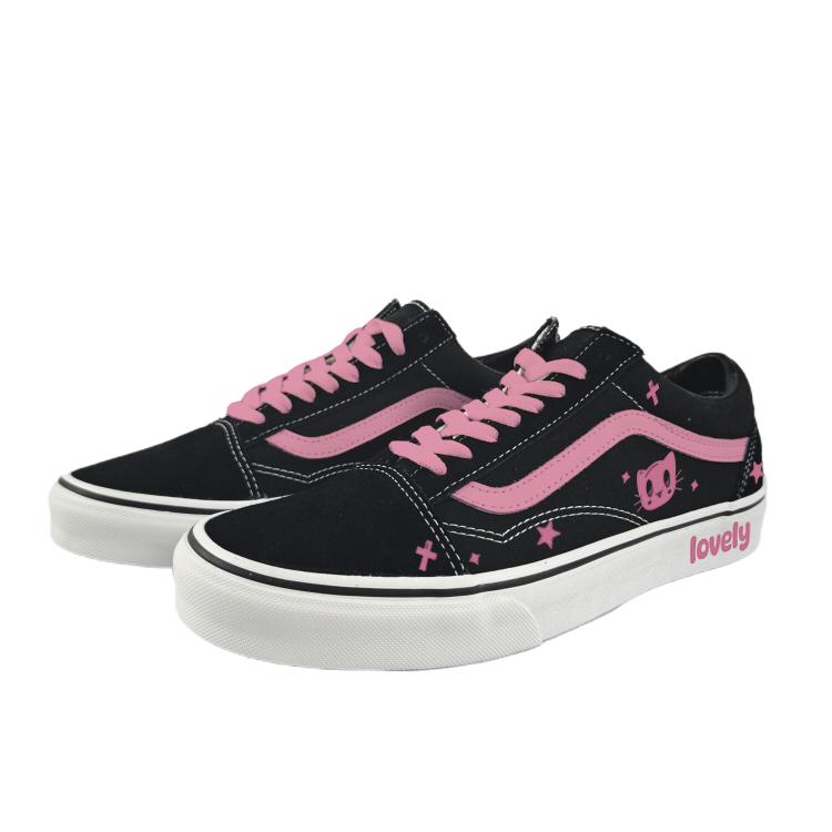 Vans Old Skool Abrasion Resistant Low top Skateboard Shoes Unisex Black Pink VN000D3HY28(Team183-)