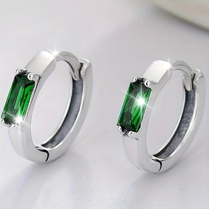 CAOSHI Fashion Gold Color/Silver Color Hoop Earrings for Women Green Geometric Cubic Zirconia Accessories Metallic Party Jewelry