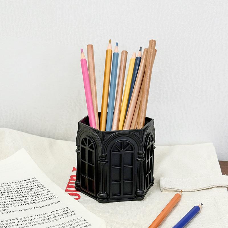 Retro Roman Side House Relief Pen Holder Office Stationery Multi Functional Storage Student Creative Desktop Decoration