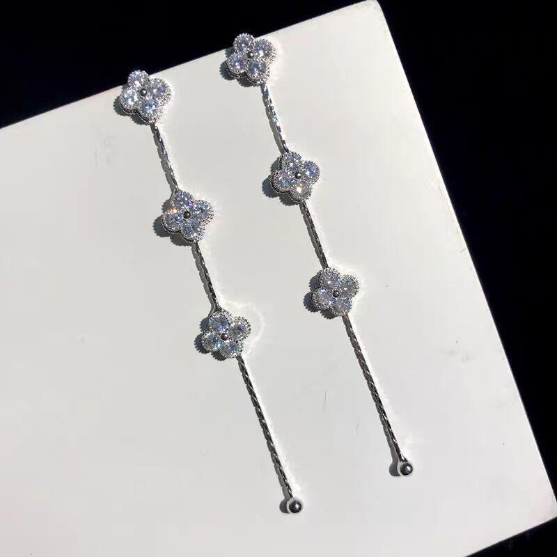 Wangdins Personalized Zircon Flower Stud & Dangle Earrings - Korean Trendy Ear Jewelry