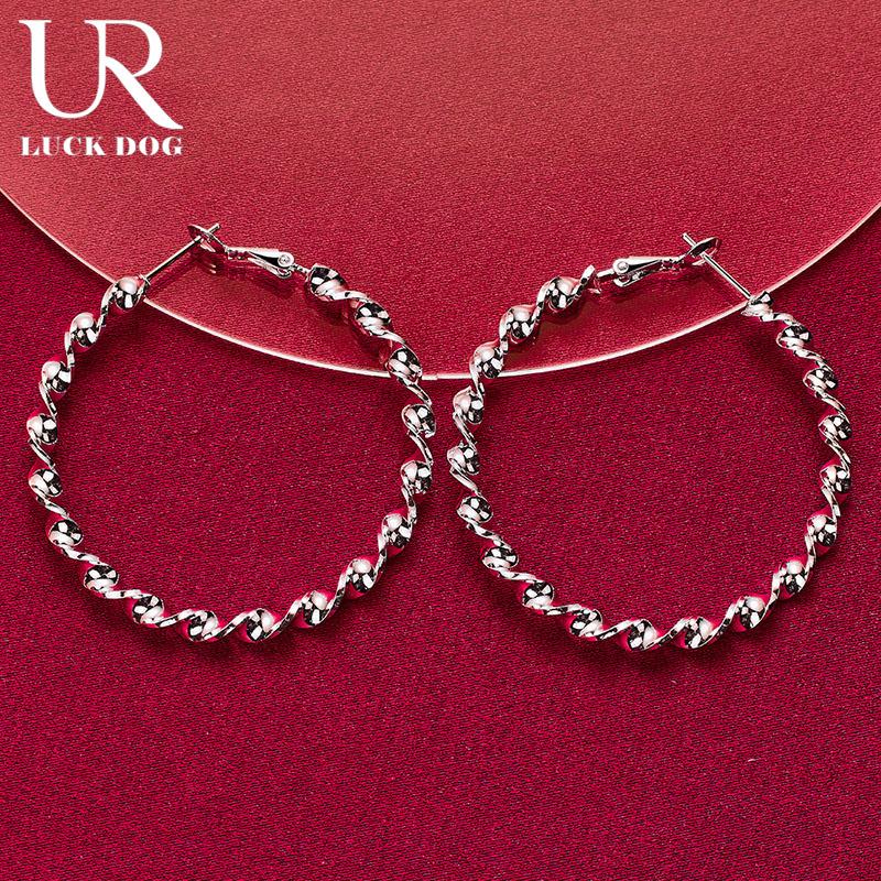 925 Sterling Silber 50mm gedrehte Seil Piercing Ohrringe Geschenk Party Mode Hochzeit Schmuck