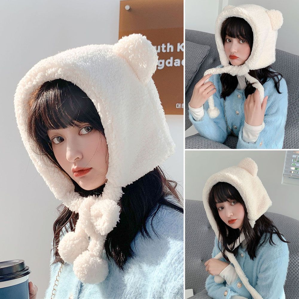 Warm Windproof Plush Bear Ear Hat Beanies Caps Winter Hats Earflap Earmuff