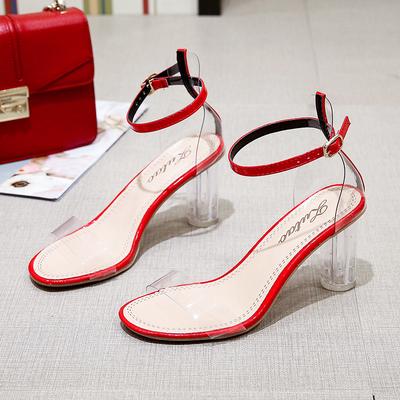 Sandalen Frauen Sommer Koreanische Transparente High Heels Eine Schnalle Offene spitze Römische Schuhe