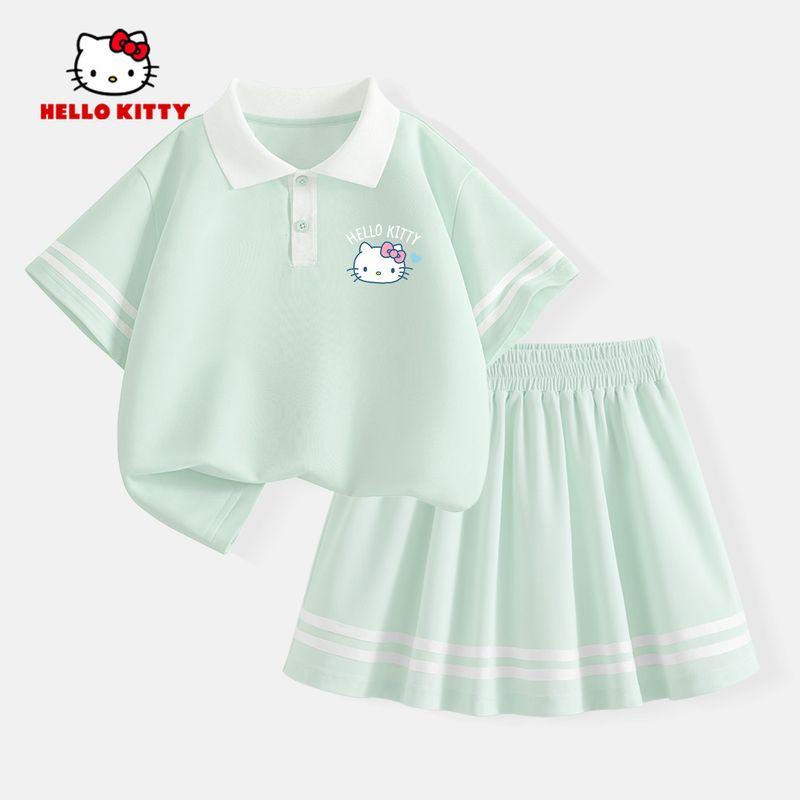 

Спортивный костюм для девочек Hello Kitty Летний Детская летняя одежда Поло с коротким рукавом Девочки Короткая юбка Теннисный наряд Модный Ti Xin K Water Wave Green 110
