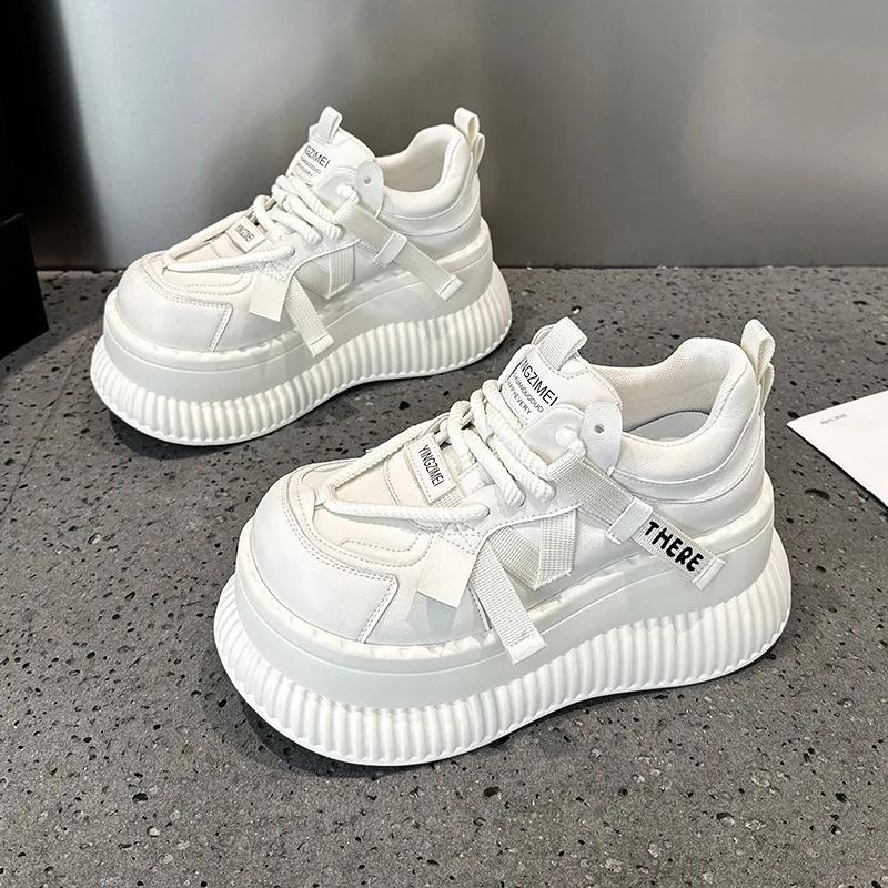 Fashion 8.5CM Street Tide Wide Toe Women Sneakers Fashion High Brand Ladies Flat Skateboard Shoes Students Platform Chunky Shoe