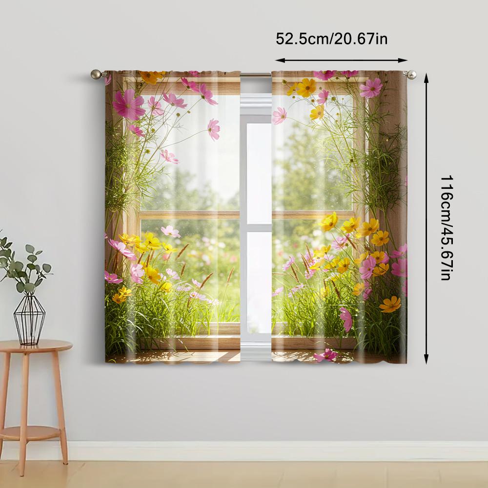 2pc, Curtains Mother's Day Flowers Durable 100% Polyester Fabric,Without Electricity Festive Backdrops for Holiday Decorations