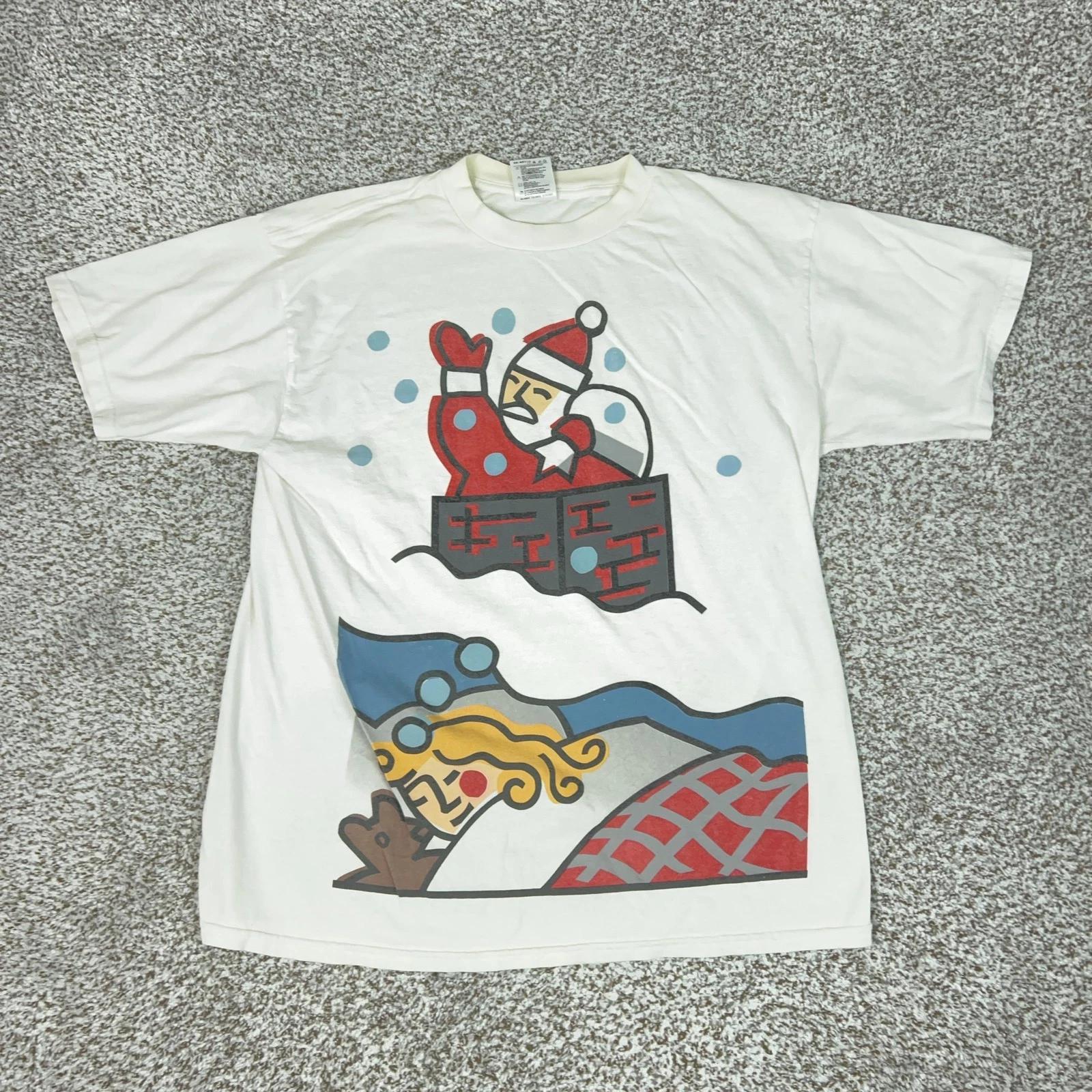 

Vintage USPS Christmas Shirt Mens XL White Santa Tree Stamp Holiday Tee 1996 2XL