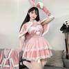 Christmas Sexy Plush Bunny Girl Cosplay Uniform Kawaii Lace Costumes Velvet Princess Dress Cloak Anime Roleplay Outfits Underwear Pink