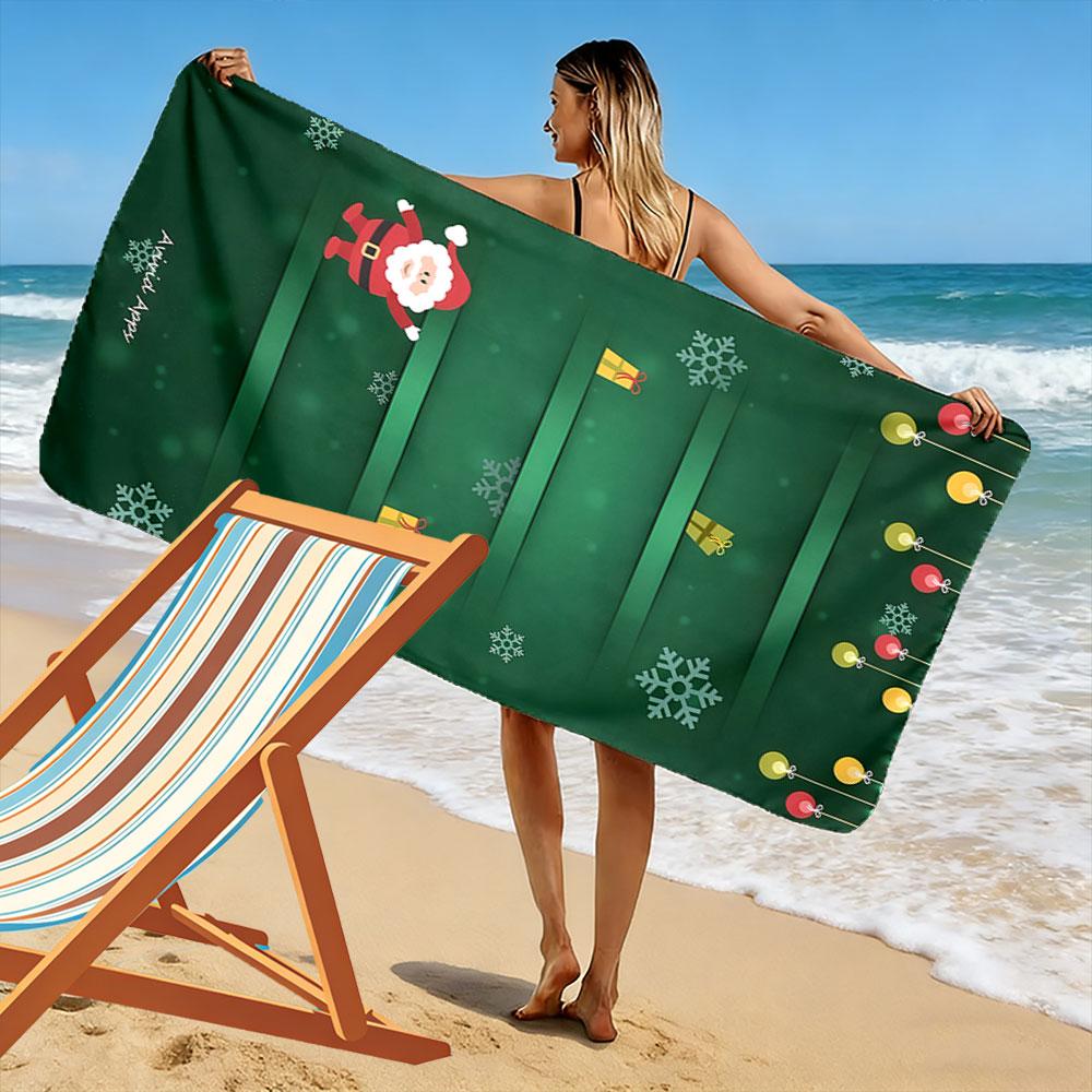 Festive Santa Cheerfully Waving Print Beach Towel, Quick Drying, Suitable for Travel, Outdoor Sports, Jogging, the Beach and Swimming, Gift