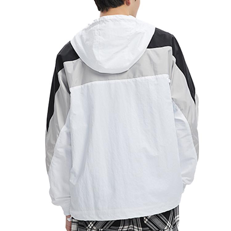 Li-Ning Sports Fashion Series Color Block Hooded Drawstring Loose Jacket Autumn Men Outerwear White AFDQ045-1
