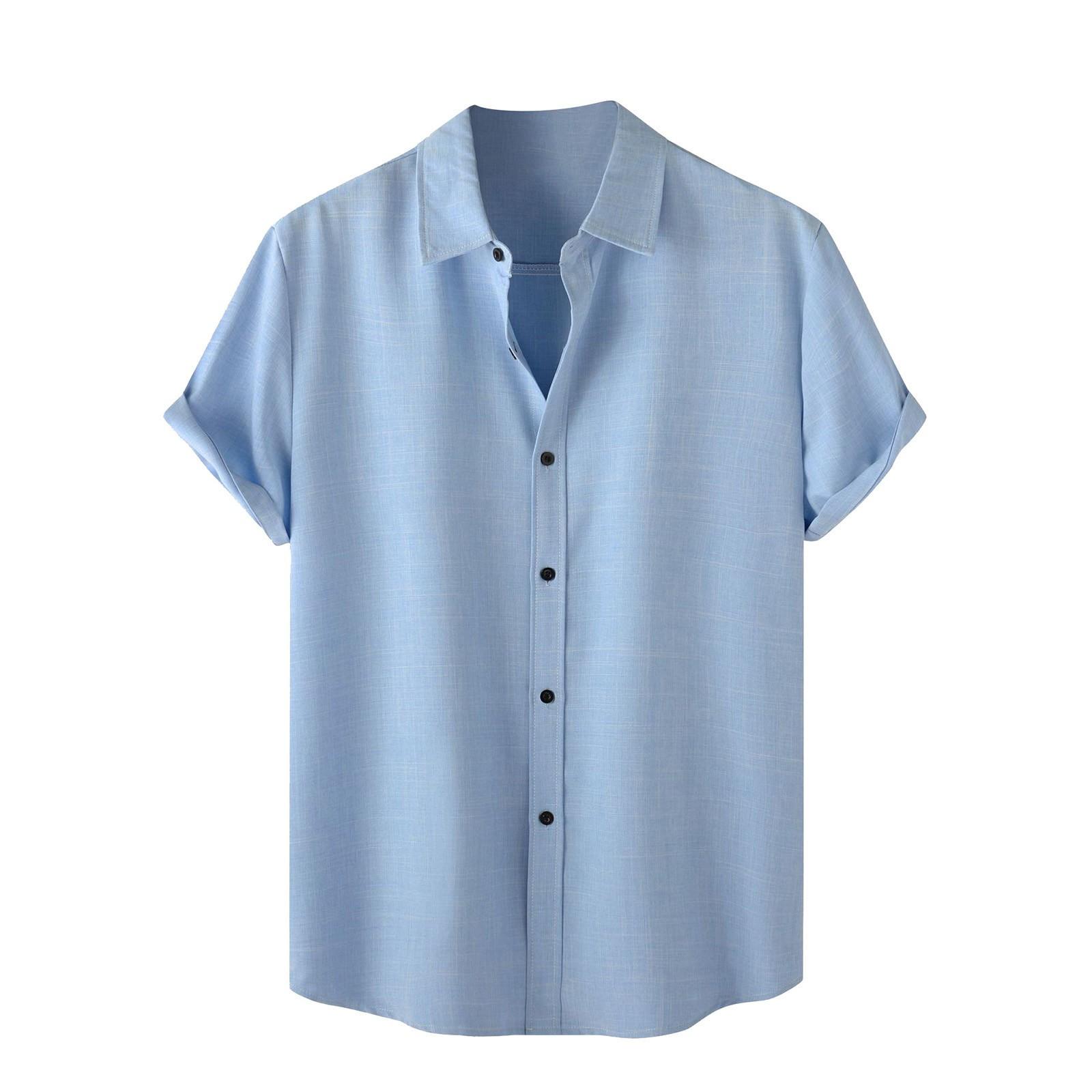 

Мужская весенне-летняя повседневная льняная однотонная рубашка с коротким рукавом, свободная рубашка с отложным воротником L