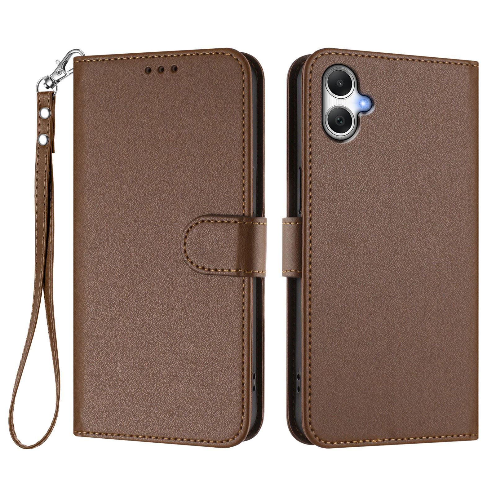 

For Samsung Galaxy A07 Leather Case Wallet Stand Phone Cover with Wrist Strap Brown