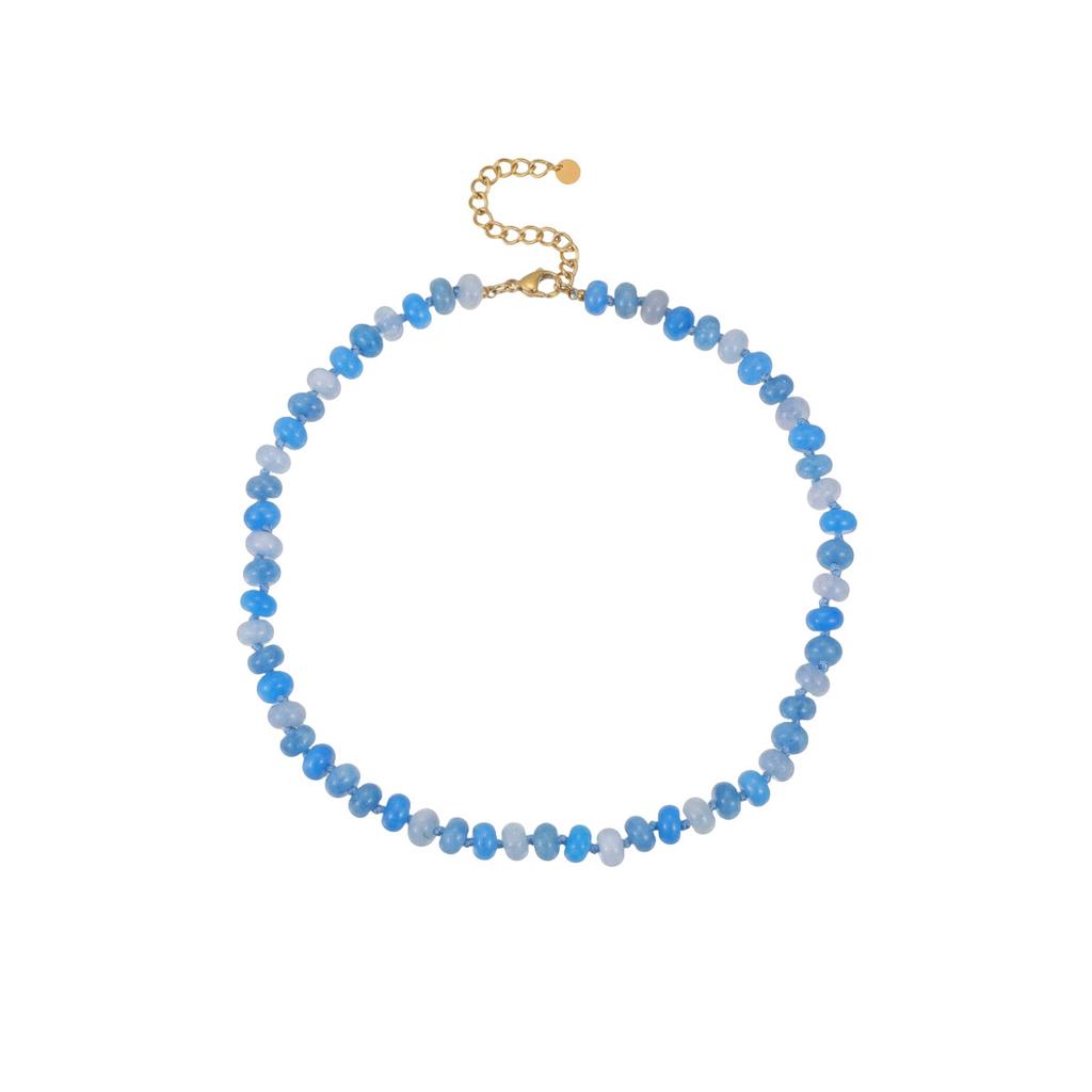 GEMCHIC Women's Dopamine Color Block Natural Stone Beaded Necklace Bohemian Style Layered Choker Statement Jewelry