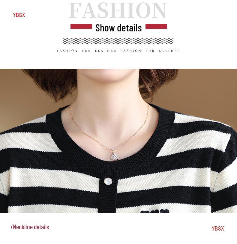 Mom's 2025 Autumn Striped Long-Sleeve Knit Sweater for Middle-Aged & Elderly Women