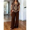 Malaysia Bohemian Print Two-piece Fashion V-neck Short-sleeved Suit Top