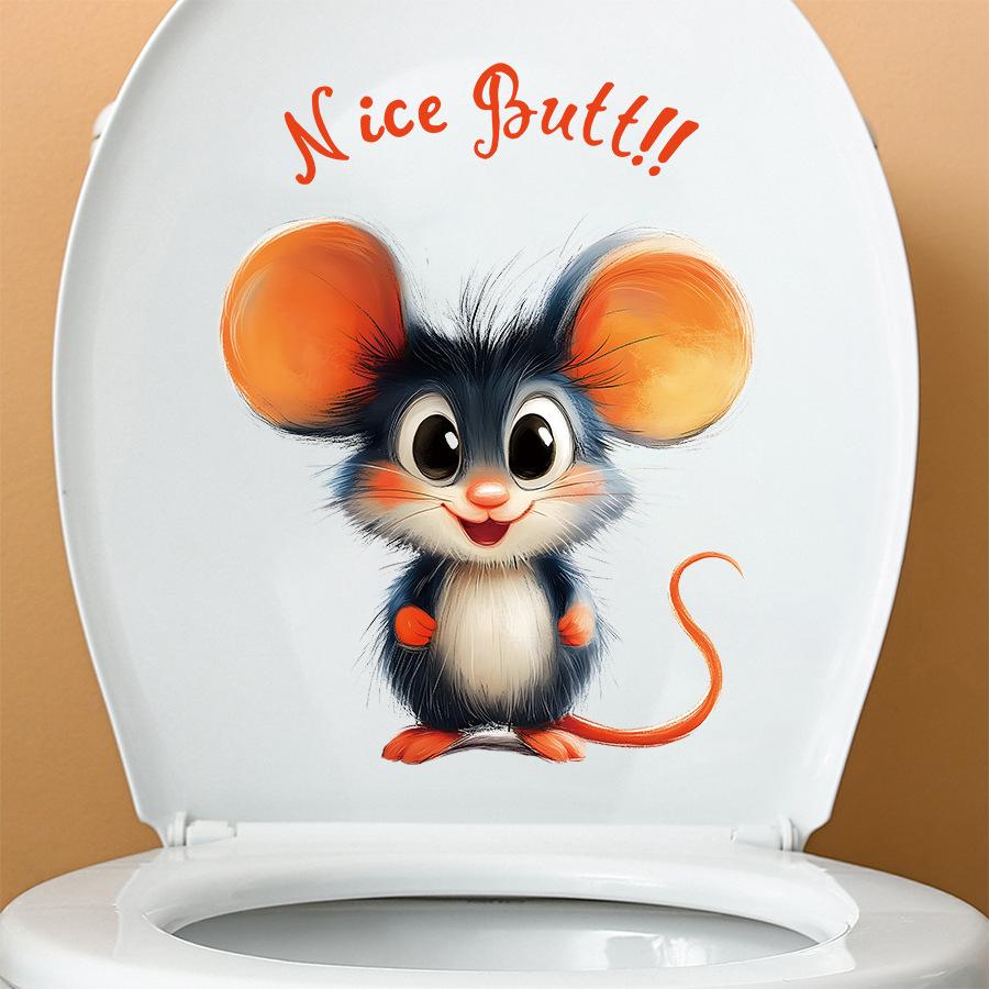 Cute Cartoon Mouse Creative Toilet Stickers, Self-Adhesive Decor for Bathroom Toilet Lid and Tank Decoration