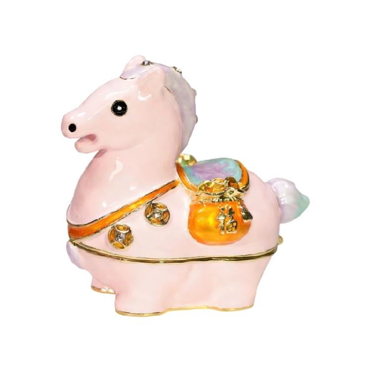 Exquisite Alloy Trinket Box Horse Shaped Jewelry Case with Glossy Finish and Sparkling Rhinestones for Small Accessory