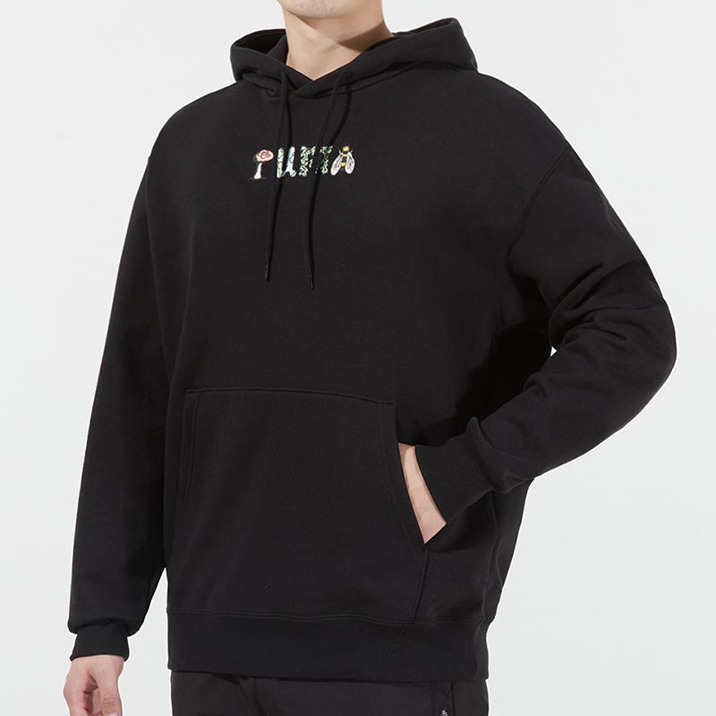 Puma Downtown Fun Logo Print Hoodie Men Tops Black 535412-01