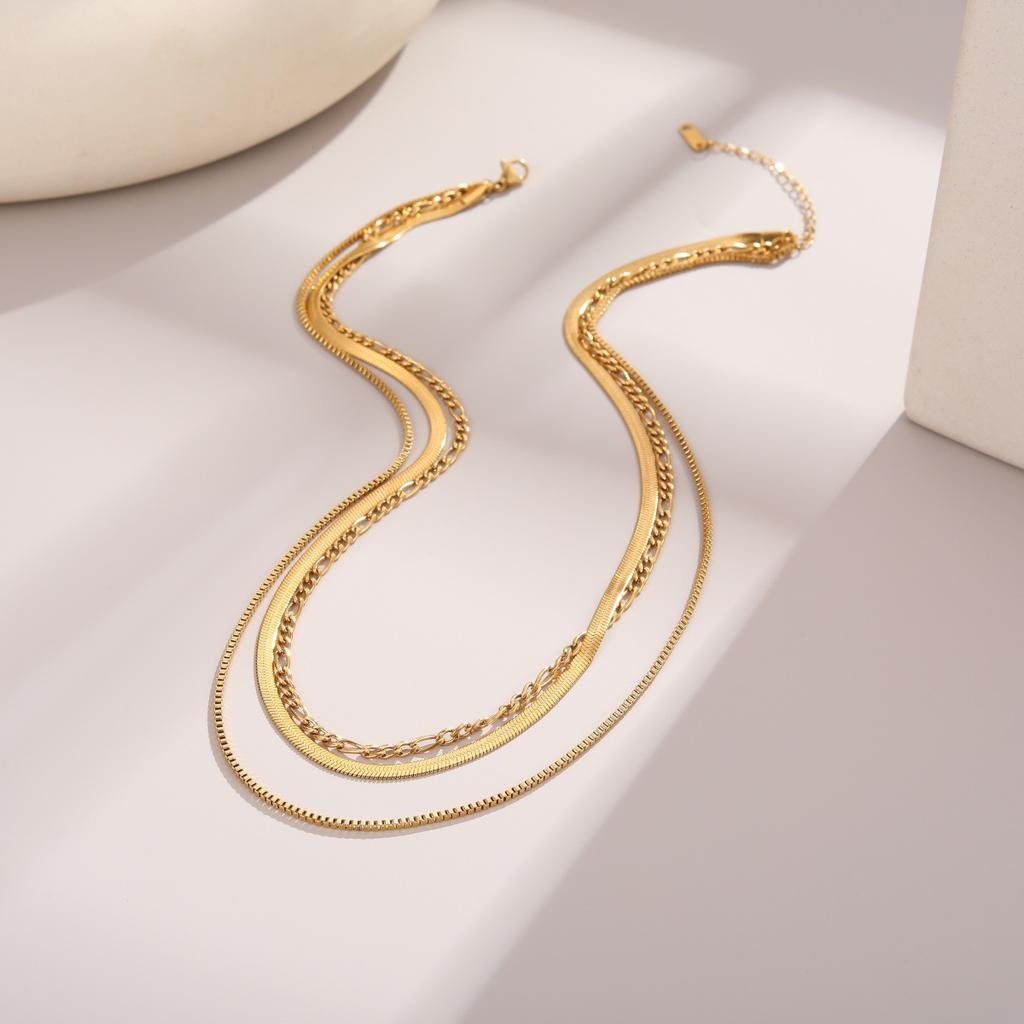 GEMCHIC Women's Gold Layered Chain Necklace Set Stainless Steel Snake & Figaro Link Choker Jewelry
