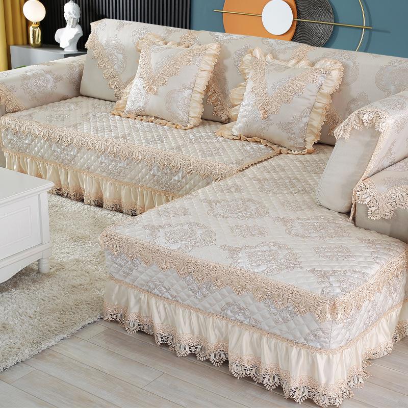 Cotton Linen Jacquard All-season Sofa Cover Thickened Non Slip Comfortable Seat Cushion Lace Breathable Dustproof Couch Towel