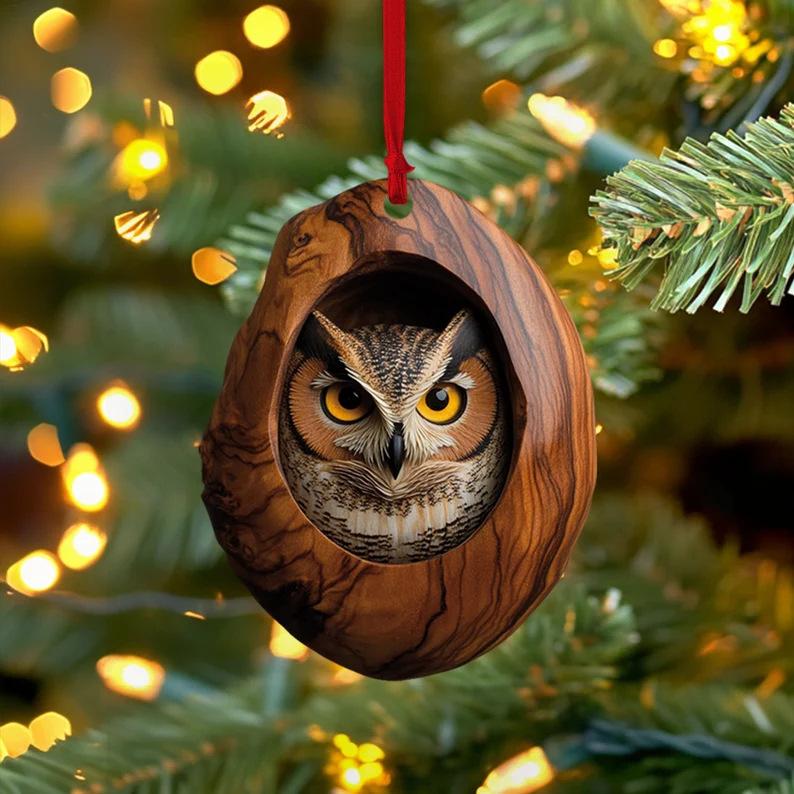 2D Flat Acrylic Raccoon Tree Pendant Christmas Tree Owl Pattern Ornament 2D Cute Acrylic Owl/Raccoon Animal Pendant