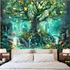 Fantasy Wald Wandteppich Grüne Fee Magischer Baum des Lebens Wandteppiche für Schlafzimmer Ästhetische Natur Pflanze Pilz Schmetterling Elfen
