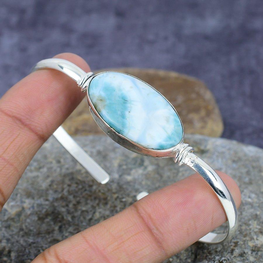 

Карибский ларимар драгоценный камень ручной работы стерлингового серебра 925 пробы регулируемый свадебный подарок