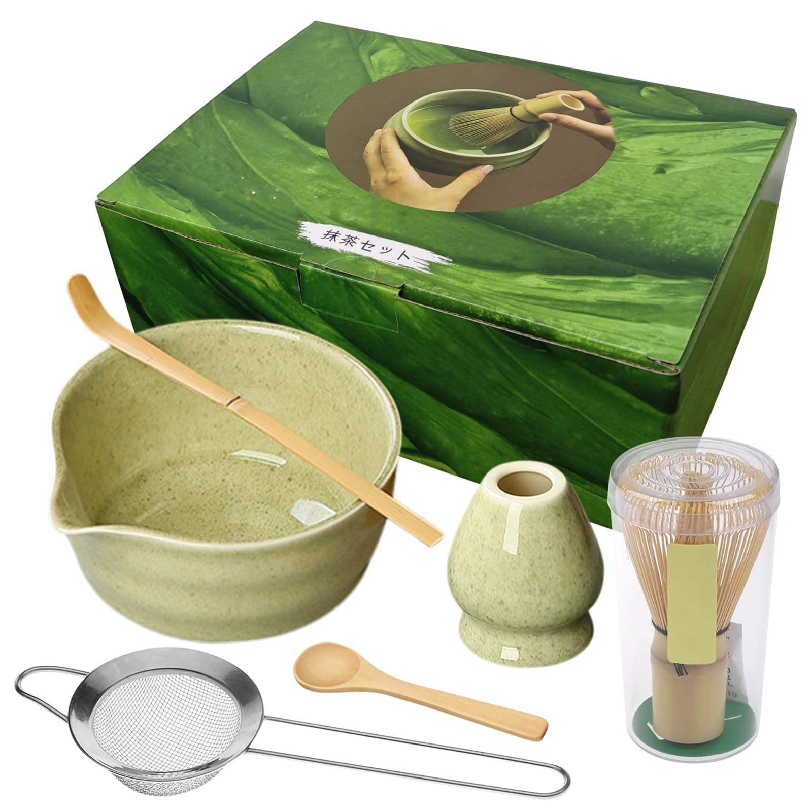 

[2025] 7-Piece Matcha Tea Ceremony Set for Beginners, Includes Matcha Bowl, 100-Standing Tea Whisk, Tea Scoop, Tea Spoon, and Whisk Holder. Perfect