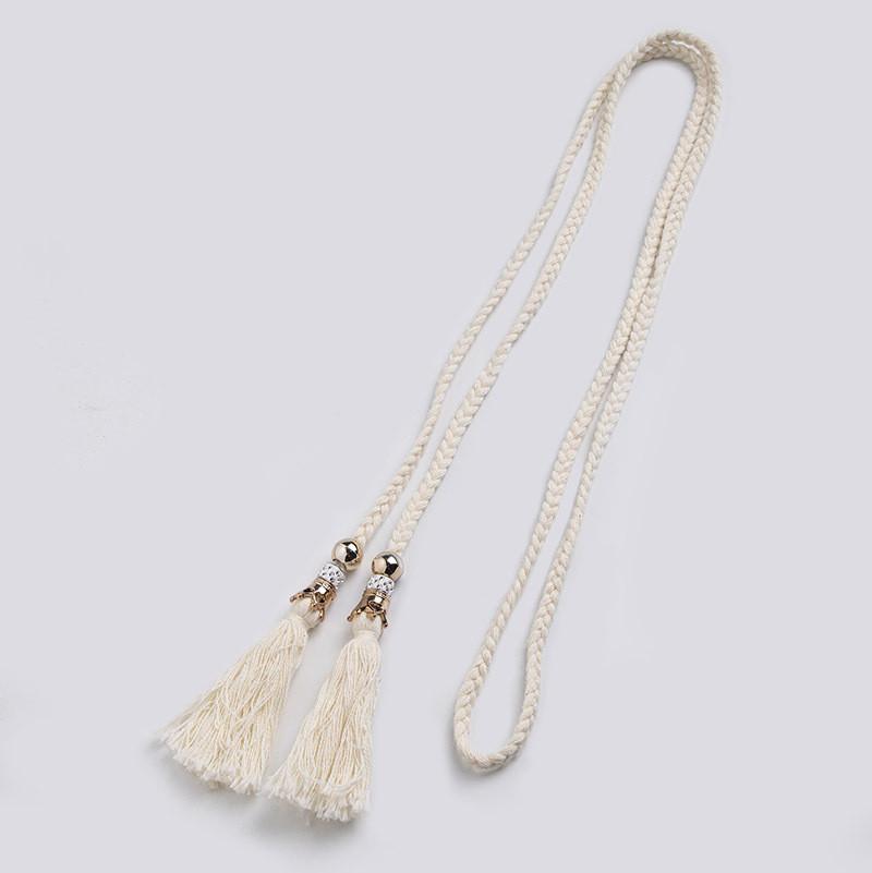 Ethnic Style Cotton Linen Waist Rope With Wooden Beads And Tassels For Casual Wear