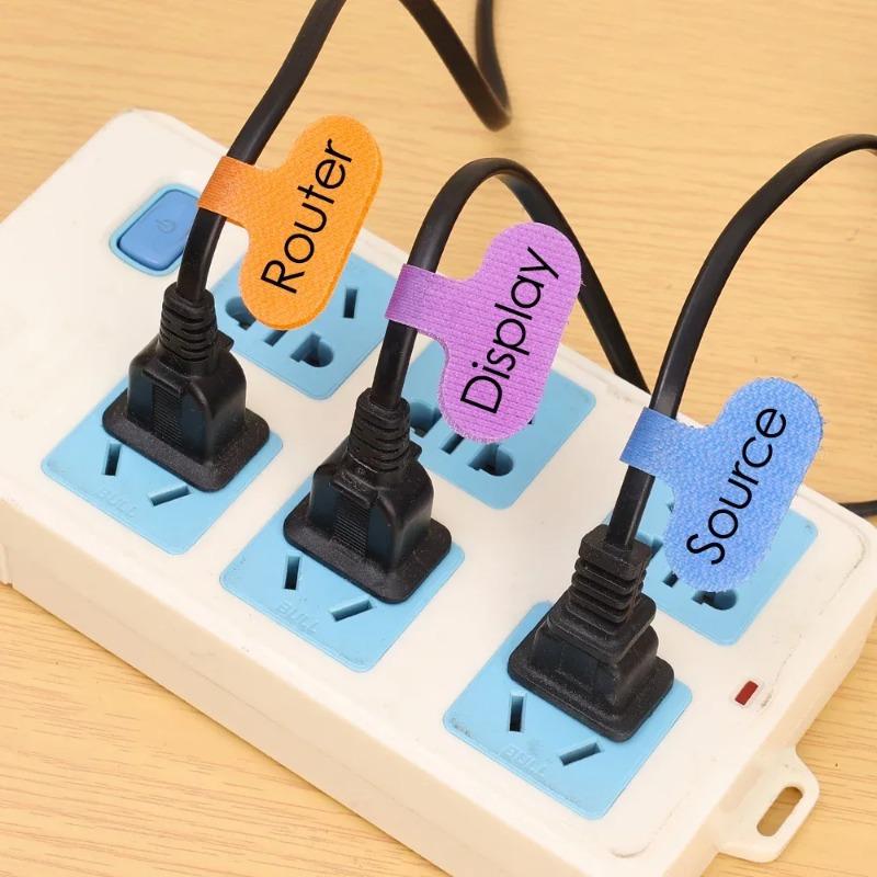 Reusable Cable Labels - Self-Adhesive Write-On Cord Tags for Home & Office Cable Management