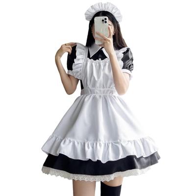 YAISHN Maid Cute Lolita Authentic and Halloween Short Bow Set Outfit, Lolita/Gothic Dress, Popular, Costume, Women's, Cosplay, Sleeves, Tie, Knee-High