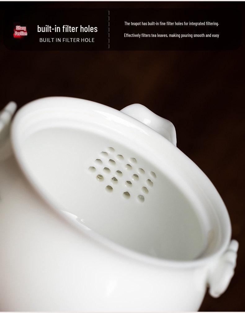 Hand-Painted White Porcelain Teapot with Anti-Scalding Handle and Built-in Filter - Chinese Kung Fu Tea Set