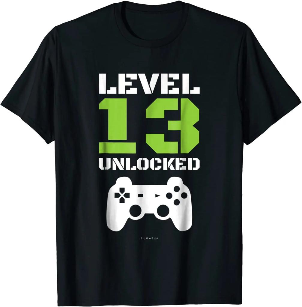 Level 13 Unlocked TShirt - Gamer Birthday Party Gift Popular 3D Tops T Shirt Cotton Top T-shirts for Students Casual