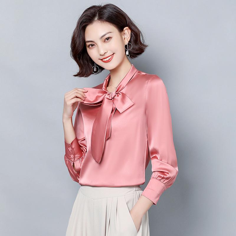 2025 Neues Damen Übergröße Langarm Maulbeerseidenhemd: Vielseitige Unifarbe für Frühling & Herbst