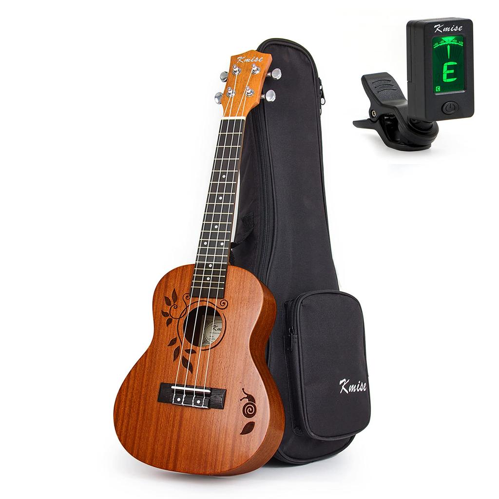 Kmise Concert Ukulele 23 Inch Ukulele Tuner and Case Top Design with Laser Included!
