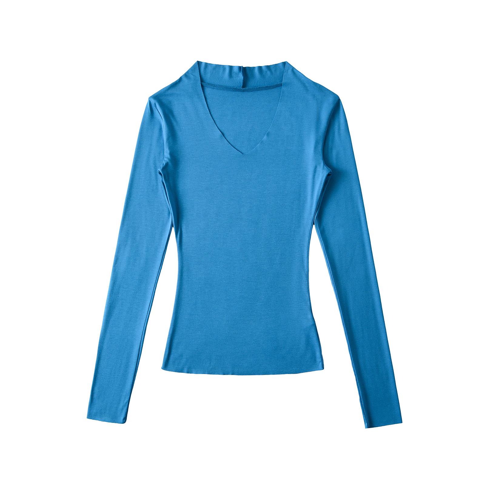 

Топ с глубоким V-вырезом, длинными рукавами и облегающего кроя Spicy Girl - Весна/Лето 2025 Small павлин голубой