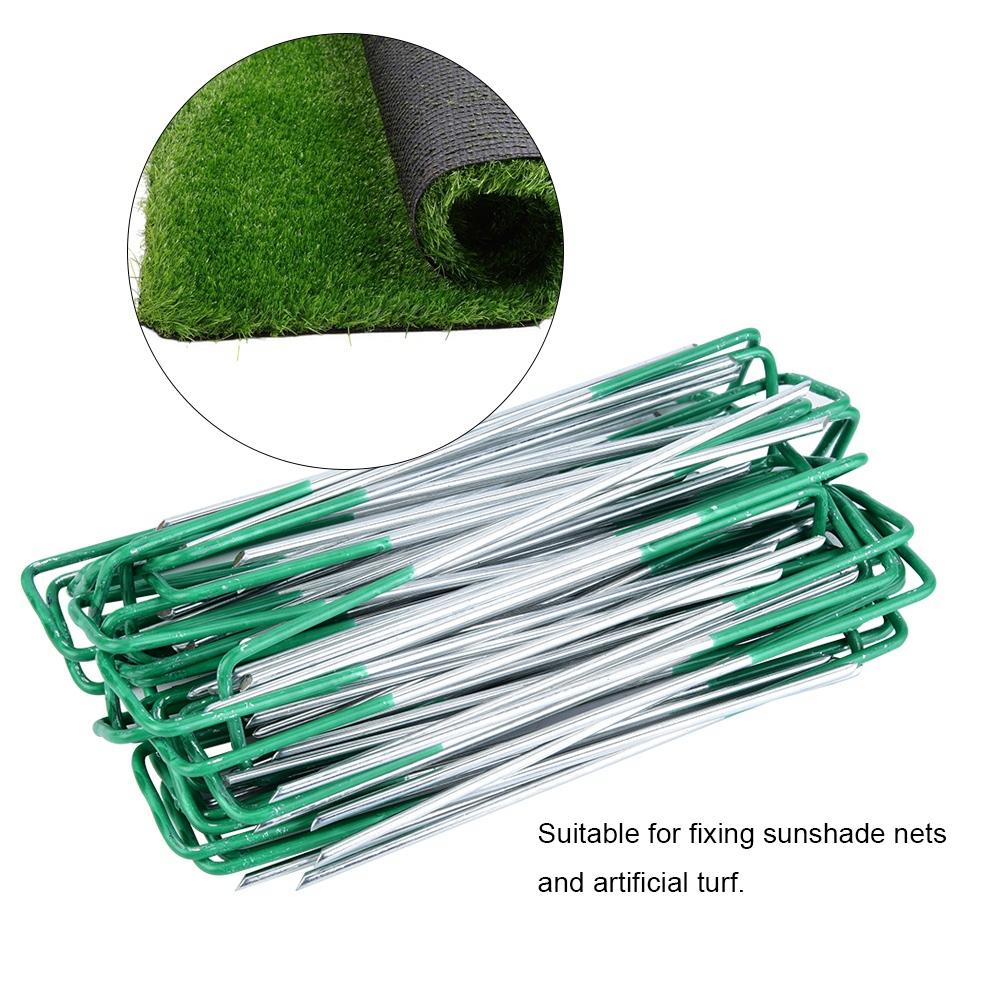 100pcs Half Green Artificial Grass Turf U Pins Metal Galvanised Pegs Staples Weed
