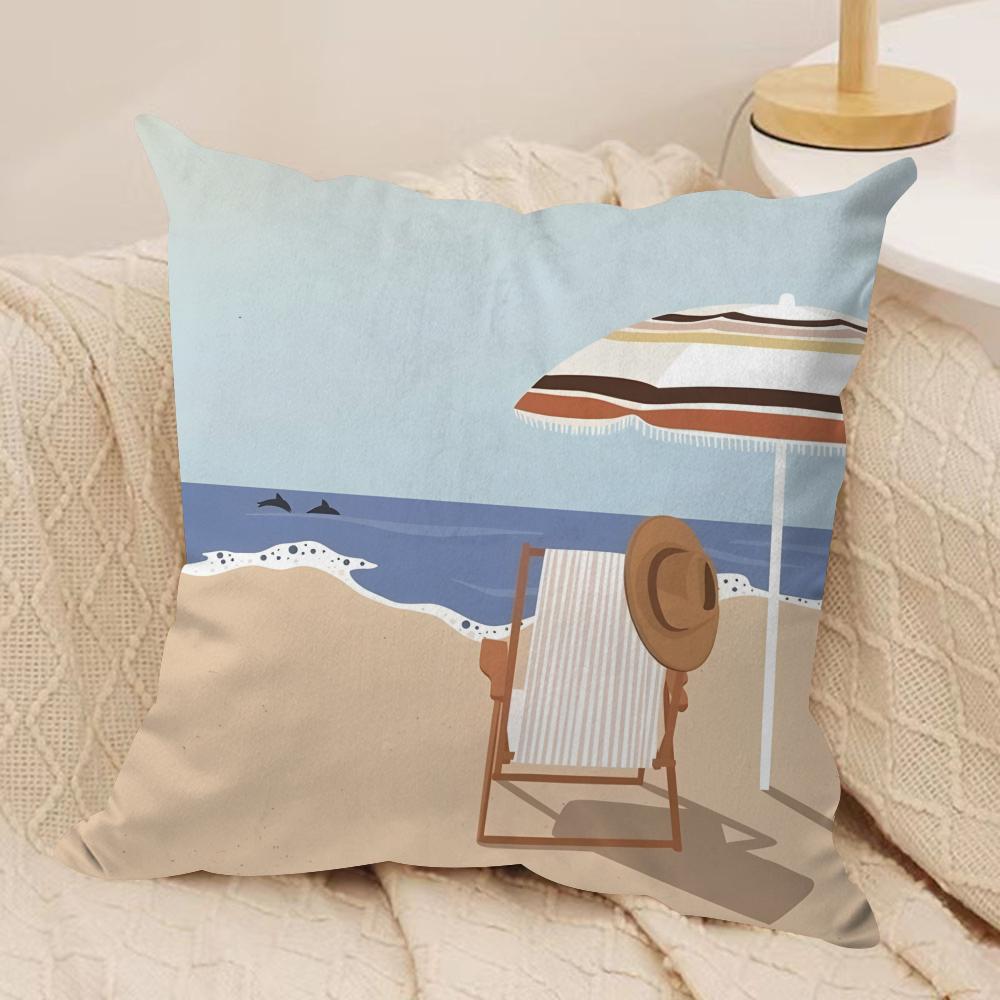 Summer Surfing Ins Art Cushion Cover Silky Short Plush Invisible Zipper Dustproof Sofa Pillow Case For Home Decor