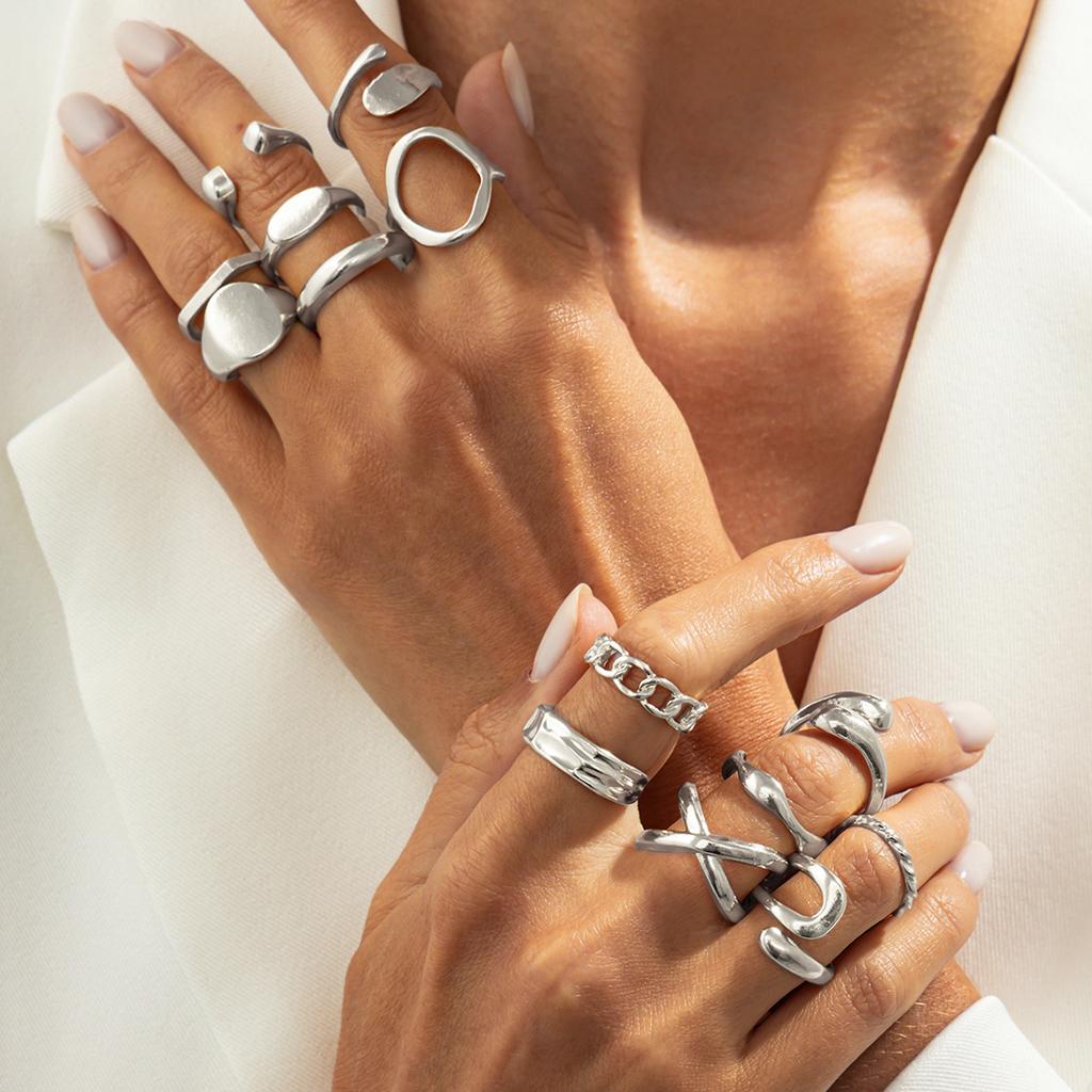 Ingemark 14Pcs/Set Punk Gold Color Irregular Open Rings for Women New Trend Vintage Geometric Knuckle Joint Ring Wedding Jewelry