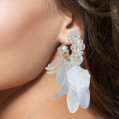 1 Pair Tassel Stud Earrings Faux Crystal Clear Acrylic Petal Decor Drop Earrings Holiday Statement Earrings