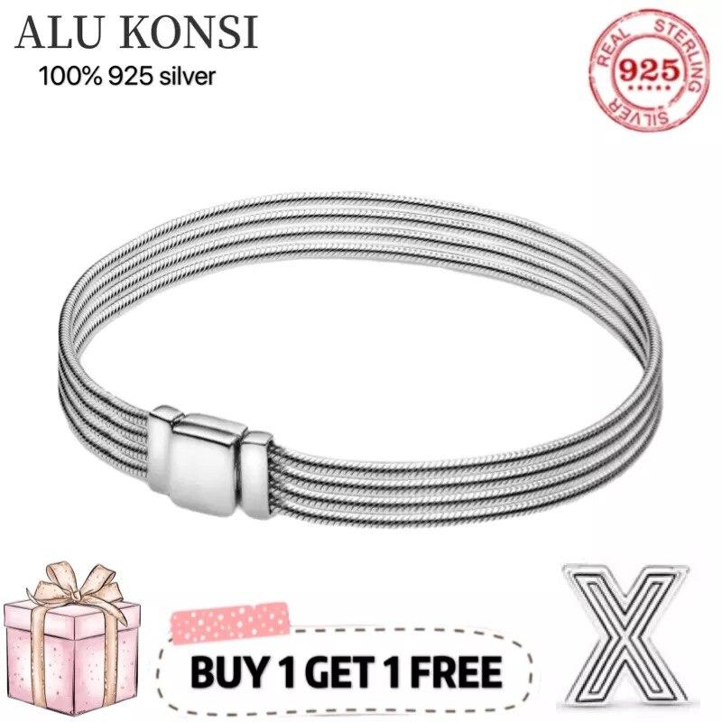 Original Luxury Real 100 %925 Sterling Silver Pan Bracelet For Women Snake Chain Bangle Authentic Charm High Quality Diy Jewelry
