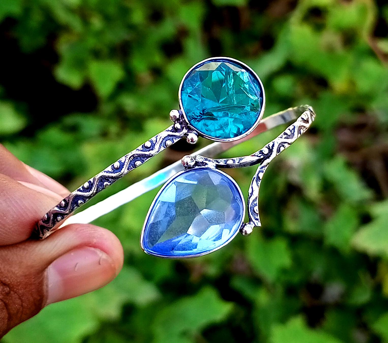 

Граненый стеклянный драгоценный камень Стерлингового серебра 925 пробы с покрытием Регулируемый браслет-манжета унисекс/ювелирные изделия-браслет