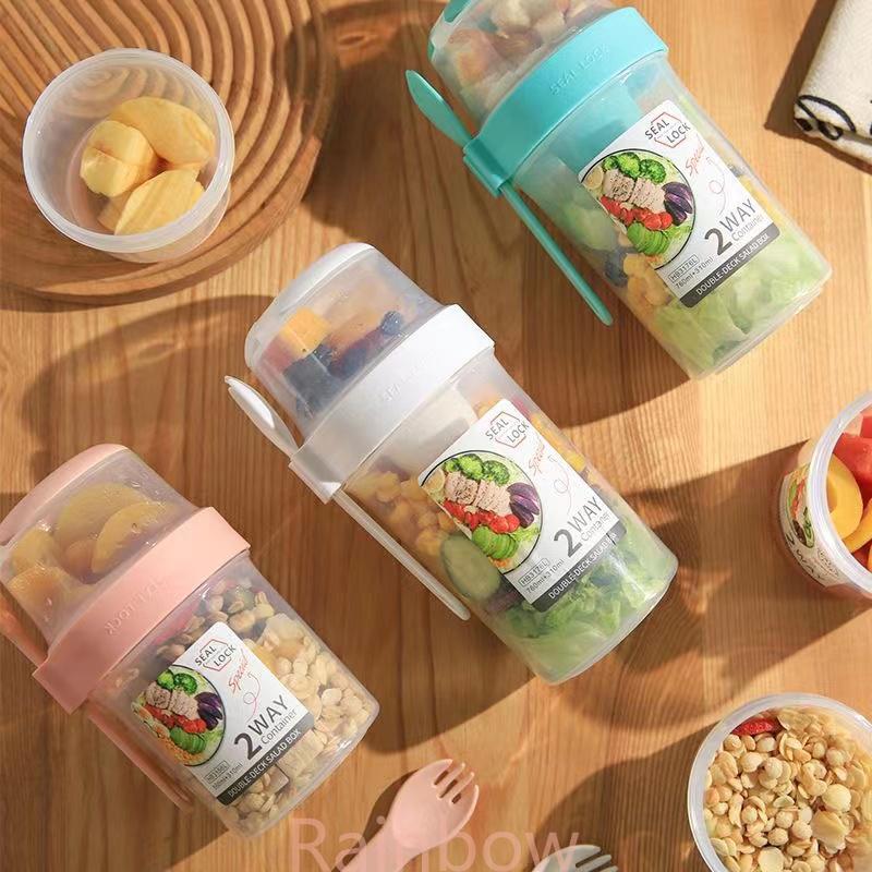 Breakfast Oatmeal Cereal Nut Yogurt Salad Cup Seal Container Set with Fork Sauce Cup Lid Bento Tuppers Food Taper Bowl Lunch Box