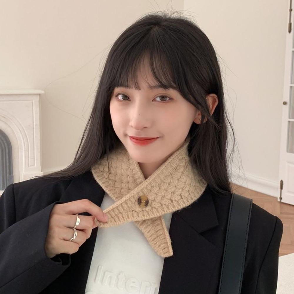 Cold Resistant Knit Triangular Scarve Solid Color Knitted Cross Scarf False Collar  Female